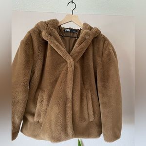 Zara Soft Brown Teddy Jacket with Hood